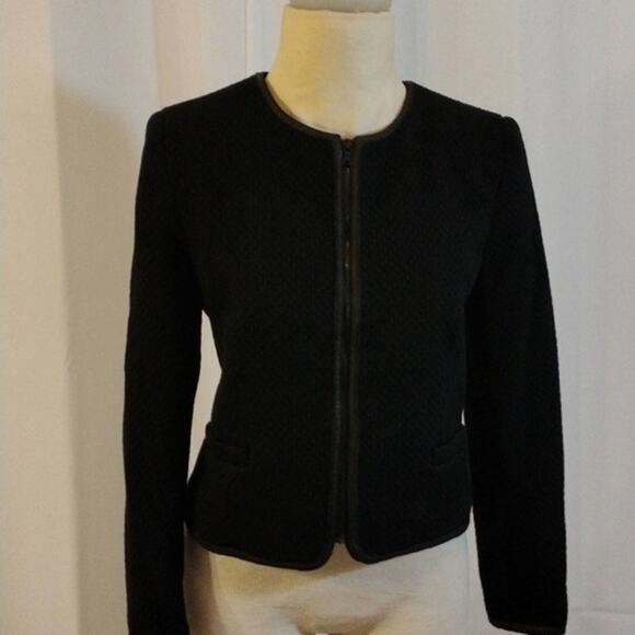 Alice + Olivia Jacket Sz SP Black LAMB LEATHER TRIM Puff Quilted Blazer Regency - Picture 16 of 16